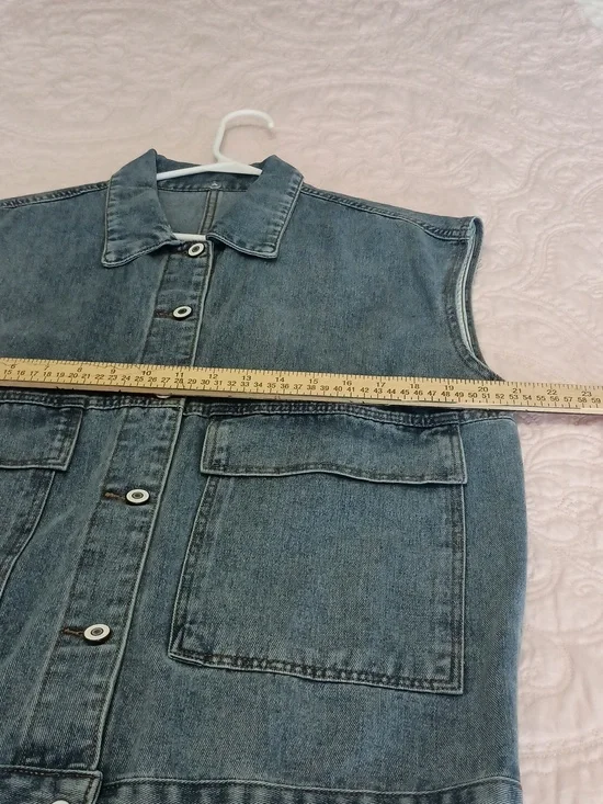 Sleeveless Denim Button-Up Vest in Medium Blue - Picture 3 of 6